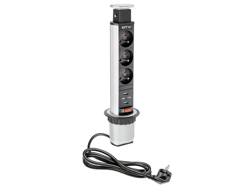 UTICNICA ZA IZVLACENJE ZA RADNI STO FI60 3xŠUKO+2X PUNJAC 5V/2,1A SIVA GTV AE-BPW3S60U-80