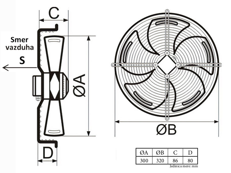 VENTILATOR AKSIJALNI fi 300 220V C YWF-4E-300-S-92/35-G